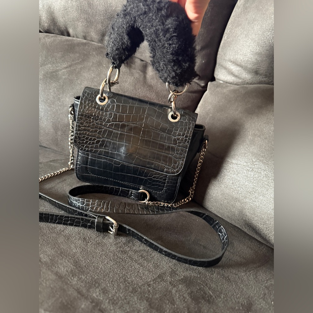 Zara faux fur black croc-embossed women’s bag